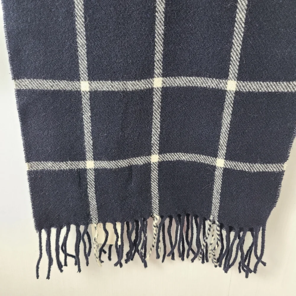 NWT Italian Woollen Treasures Navy Gray Plaid Wool Unisex Scarf